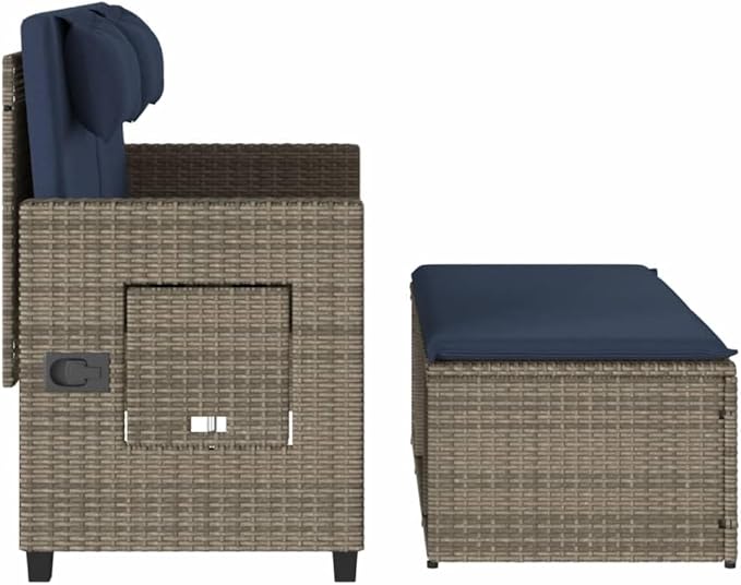 Reclining Patio Bench with Cushions Gray Poly Rattan Garden Bench Outdoor Bench Porch Bench Deck Bench for patios - Photo 6