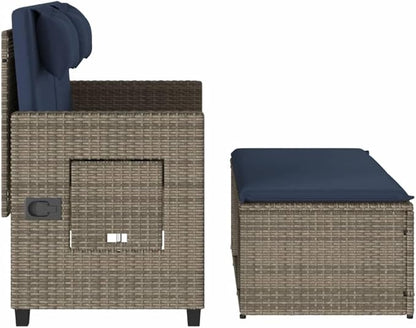 Garden Bench Deck Bench Reclining Patio Bench with Cushions Gray Poly Rattan