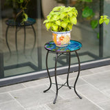 10 Inch Round Peacocks Glass Side Table, Patio Small Table, Outdoor Side Table, Outdoor Bar Table - Photo 4