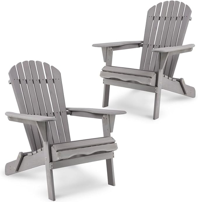 Premium Folding Adirondack Chairs Set of 2 - Solid Cedar Wood Outdoor Lounge Chairs with Embossed Wood Grain, Weather Resistant Patio Furniture for Garden, Poolside, Fire Pit & Backyard