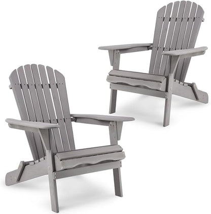Premium Folding Adirondack Chairs Set of 2 - Solid Cedar Wood Outdoor Lounge Chairs with Embossed Wood Grain, Weather Resistant Patio Furniture for Garden, Poolside, Fire Pit & Backyard