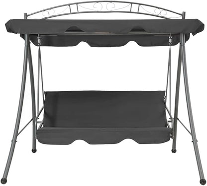 Outdoor Convertible Swing Bench with Adjustable Canopy, 2-Person Porch Swing Bed, Heavy-Duty Powder-Coated Steel Frame for Garden, Patio, and Backyard, Anthracite