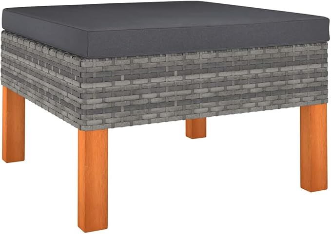 23.6x23.6x12.6 in Grey Poly Rattan Square Outdoor Ottoman, UV-Resistant Footstool for Garden Patio Balcony - Photo 1