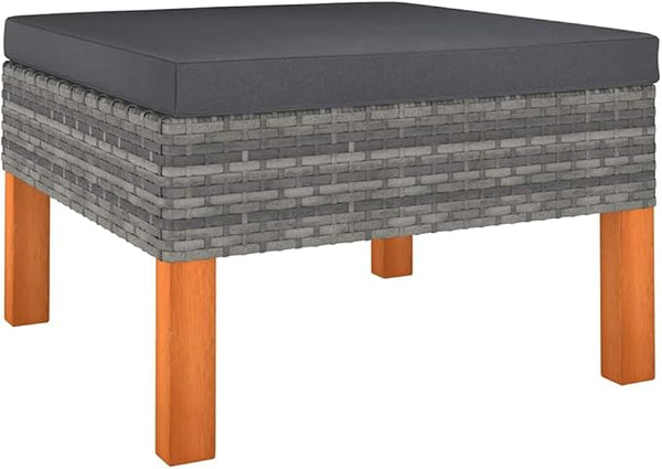 23.6x23.6x12.6 in Grey Poly Rattan Square Outdoor Ottoman, UV-Resistant Footstool for Garden Patio Balcony - Photo 1