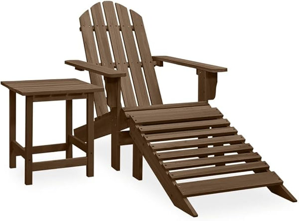 Adirondack Chair with Ottoman and Table Solid Fir Wood Brown Patio Furniture Set for Outdoor Garden Balcony Porch - Photo 1