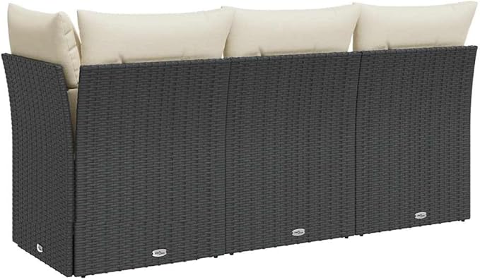 3-Seater Garden Sofa in Black and Cream White, Modern Outdoor Furniture with Modular Design, Weather-Resistant Poly Rattan and Comfortable Cushions for Patio, Balcony,