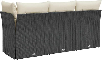 3-Seater Garden Sofa in Black and Cream White, Modern Outdoor Furniture with Modular Design, Weather-Resistant Poly Rattan and Comfortable Cushions for Patio, Balcony,