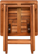 Outdoor Sun Lounger with Side Table, Adjustable Acacia Wood Poolside Recliner Chair with Wheels - Photo 9