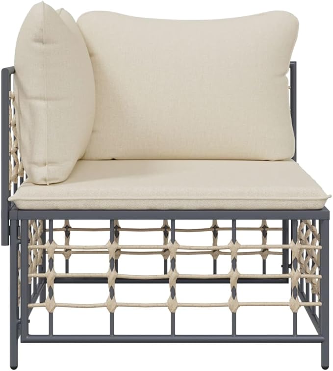 Modular Garden Corner Sofa, Outdoor Patio Wicker Seat with Padded Cushions, Anthracite Modular Furniture for Balcony - Photo 4