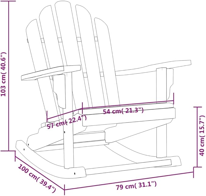 Garden Adirondack Rocking Chair Solid Teak Wood Outdoor Patio Furniture for Balcony with Wide Armrests Natural Brown - Photo 2