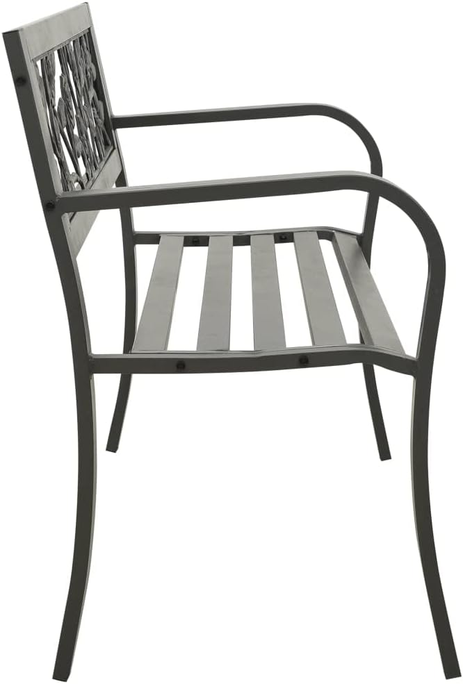 3-Seater Garden Bench Outdoor Vintage Rose Pattern 49.2 x 30.3 in Powder-Coated Steel Patio Porch Seating for Lawn Balcony and Backyard