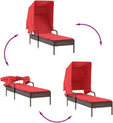 Patio Sun Lounger with Adjustable Backrest and Side Table, Brown PE Rattan Fabric on Powder-Coated Steel Frame - Photo 8