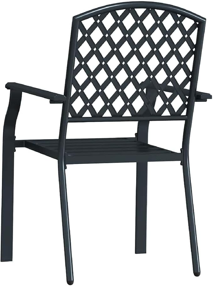 Outdoor Chair Set of 2, Stacking Patio Chairs Anthracite, Powder Coated Steel Metal Dining Chairs for Garden, Balcony, Indoor Outdoor Use, Modern Industrial Design, Durable & Space Saving