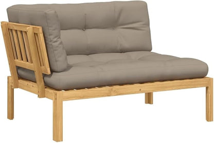 Patio Sofa Taupe Solid Acacia Wood with Fabric Cushions Large Deck Couch Outdoor Sectional for Garden Balcony