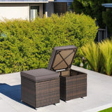 RELAX4LIFE Wicker Outdoor Storage Ottoman, 2-Piece Rattan Footstool w/Removable Cushion - Photo 5