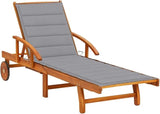 Outdoor Chaise Lounge Chair 78.7x23.6x33.5 in Solid Acacia Wood with Grey Polyester Cushion, Reclining Backrest & Wheels - Photo 1