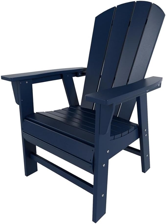 Costaelm Outdoor Adirondack Chair, HDPE Patio Balcony Chairs, Portside Seashell Nautical Curveback Adirondack Chair and Fire Pit Chairs, Navy Blue