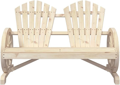 2-Seater Solid Wood Fir Garden Adirondack Chair with Ergonomic Backrest and Natural Finish for Outdoor Patio, Balcony, and Backyard Relaxation