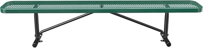 Thermoplastic Coated Iron Park Bench for Outside, Heavy Duty Metal Garden Bench, Expanded Commercial Grade Seating for Shopping Malls, Lawn Yard Porch Entryway (Green without Backrest, 96IN)
