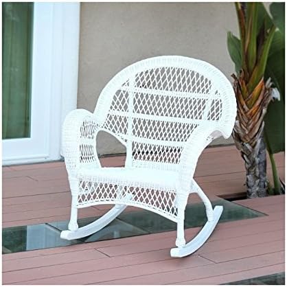 Pemberly Row Outdoor Rocker Wicker Chair, 36" H x 19" W x 30" D, Resin Wicker and Steel Frame, White Finish, Weather-Resistant and Durable Design for Patio or Poolside Relaxation, Fully Assembled