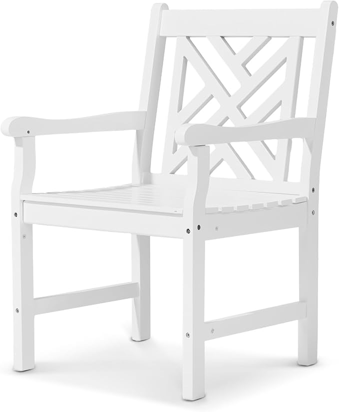 VINGLI Outdoor Dining Chairs, Heavy Duty 330 LBS Wooden Patio Chairs with Comfortable Backrest, Solid Wood Patio Dining Chairs Garden Chairs for Yard, Front Porch and Deck (White, 1 PCS)