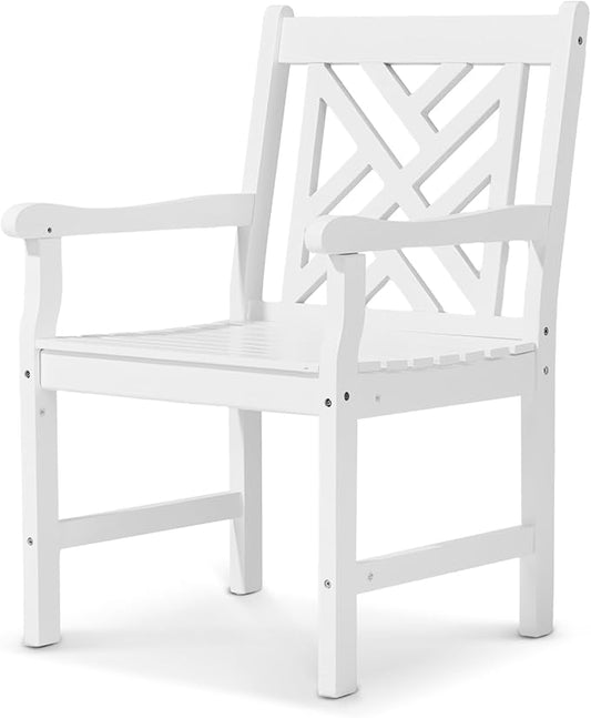 VINGLI Outdoor Dining Chairs, Heavy Duty 330 LBS Wooden Patio Chairs with Comfortable Backrest, Solid Wood Patio Dining Chairs Garden Chairs for Yard, Front Porch and Deck (White, 1 PCS)