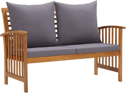 Garden Bench Dark Grey Cushions, Natural Acacia Wood, 2-Seater Outdoor Seating, Weatherproof Porch Furniture for Patio, Deck Patio Bench
