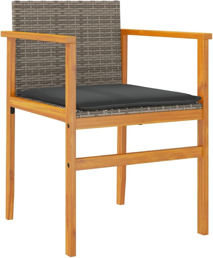 Patio Chairs with Cushions 2 pcs Gray Poly Rattan&Solid Wood Sillas para Patio Lawn Chairs for Dining Table Garden - Photo 4