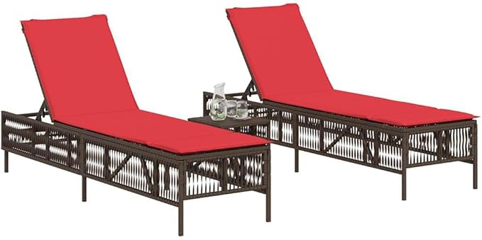Patio Sun Lounger with Cushion, Adjustable Reclining Outdoor Chaise Lounge Chair, Brown PE Rattan Furniture for Garden - Photo 3