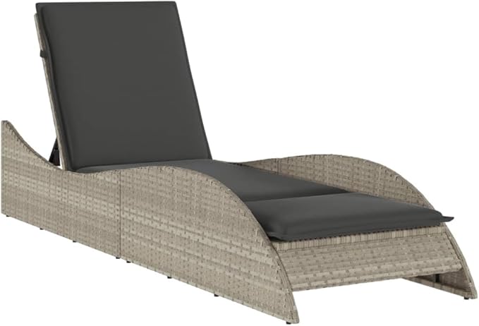Outdoor Chaise Lounge Light Gray 31.8"x9.3"x11.3" Poly-Rattan Recliner Chair with 3-Angle Backrest, Washable Cushion - Photo 3