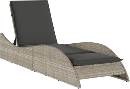 Outdoor Chaise Lounge in Light Grey, 31.8x9.3x11.3 in Poly Rattan Reclining Sun Lounger with 3-Position Backrest, Weather-Resistant Cushion for Patio, Poolside, Balcony and Garden