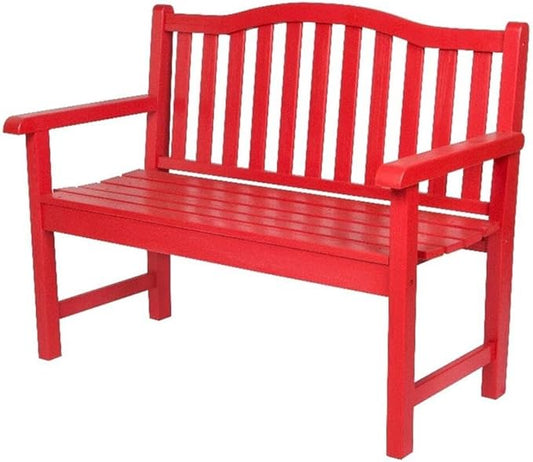 Pemberly Row Traditional Cedar Wood Garden Bench, Red Finish, 43-Inch Seat, Moisture & Decay Resistant, Arched Back Design, Indoor or Outdoor Use for Porch, Patio, Backyard, Office, or Living Room