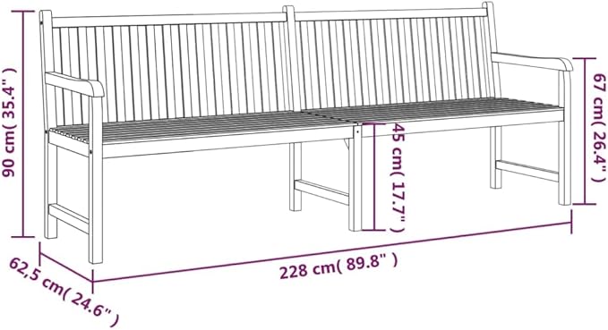 Garden Bench Warm Teak Wood Fine Sanded Teak Hardwood Large Patio Bench Park for Lawn Outdoor