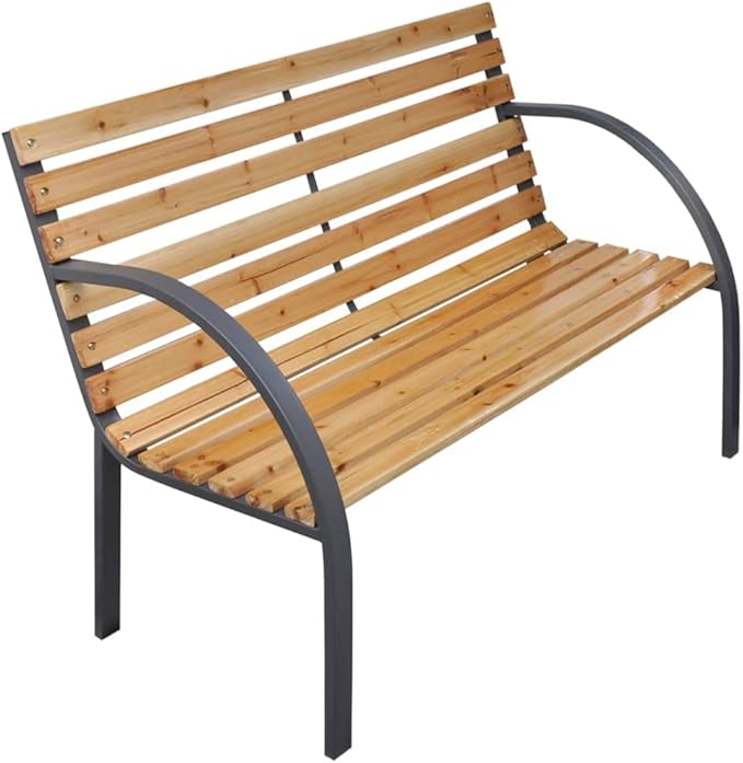 Garden Bench, Natural Fir Wood & Steel, Oiled Finish, 44.1-inch Outdoor Seating for Patio, Porch, Deck, Weatherproof Patio Bench