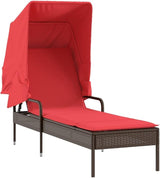 vidaXL Brown Poly Rattan Sun Lounger with Retractable Canopy, Adjustable Backrest, Cushion & Tea Table for Patio/Garden - Photo 4