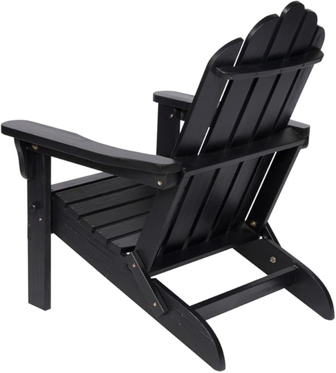 Pemberly Row Traditional Cedar Wood Folding Adirondack Chair, Black Finish, 37" H x 28" W x 29.5" D, Ergonomic Design, Weather-Resistant Outdoor Seating for Patio, Porch, Backyard or Living Room