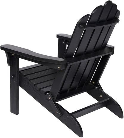 Pemberly Row Traditional Cedar Wood Folding Adirondack Chair, Black Finish, 37" H x 28" W x 29.5" D, Ergonomic Design, Weather-Resistant Outdoor Seating for Patio, Porch, Backyard or Living Room