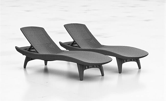 Outdoor Wicker Chaise Lounge Chairs, Adjustable Patio Furniture, Set of 2, (Gray)