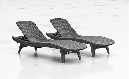 Outdoor Wicker Chaise Lounge Chairs, Adjustable Patio Furniture, Set of 2, (Gray)