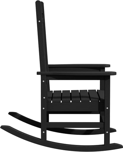 KINGYES Outdoor Rocking Chair Set of 2, HDPE Patio Rocking Chairs with 330lbs Support for Adults, Black
