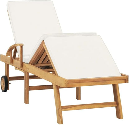 Pool Lounge Chairs,Lounge Chair Outdoor Furniture,Sun Lounger with Cushion Solid Teak Wood Cream,Sunbathing Chairs for Adults,Tanning Chair for Deck