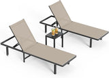 Pool Lounge Chairs Set of 3 (2 Loungers + 1 Side Table)，Outdoor Lounge Chairs with Wheels and 5-Position Recliner - Photo 8