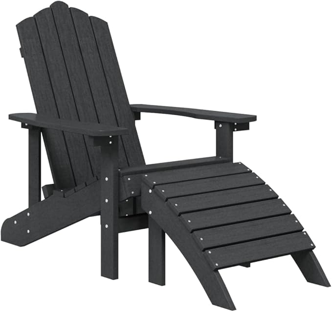 Garden Adirondack Chair Set with Footstool and Table, 4-Piece Anthracite HDPE Steel Outdoor Furniture for Patio Terrace - Photo 4