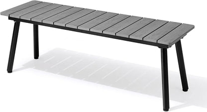 Pellebant Outdoor Dining Bench，50 Inch Long Patio Picnic Bench for 3 People，Wood Plastic Composite Board with Aluminum Legs,for Patio, Garden, Lawn, Deck, Porch and Yard, Dark Grey