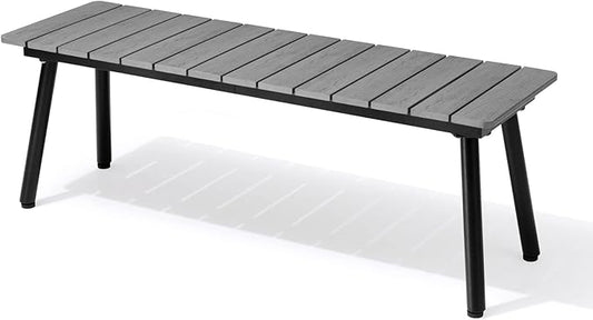 Pellebant Outdoor Dining Bench，50 Inch Long Patio Picnic Bench for 3 People，Wood Plastic Composite Board with Aluminum Legs,for Patio, Garden, Lawn, Deck, Porch and Yard, Dark Grey