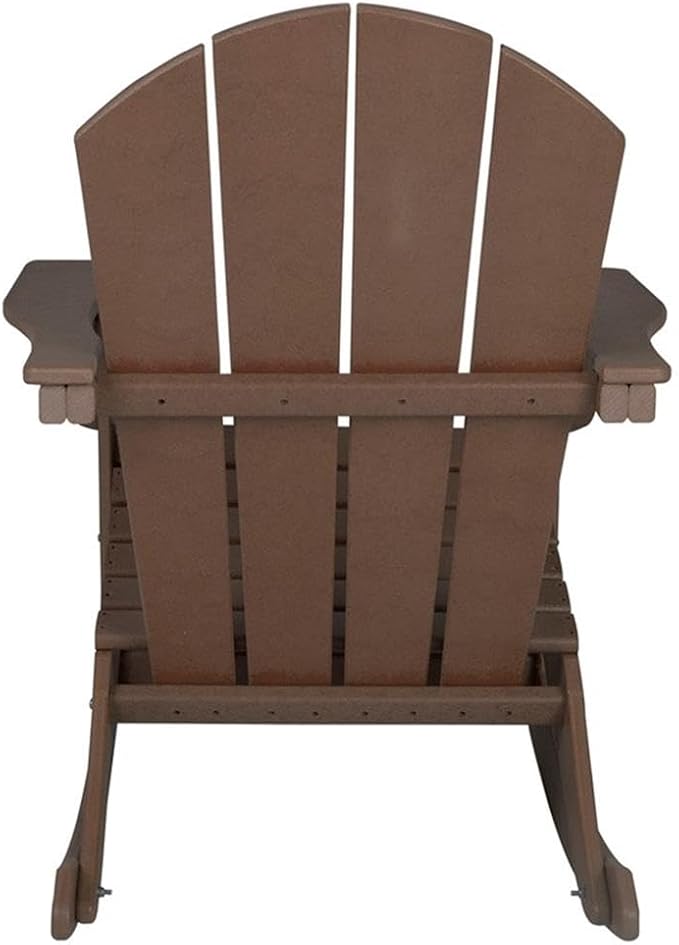 Costaelm Outdoor Adirondack Chair, All Weather Resistant Classic Balcony Chair and Fire Pit Chairs, Adirondack Plastic Outdoor Porch Furniture Rocking Chair High Back HDPE Poly Lumber, Dark Brown