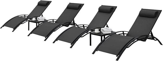 AthLike 3 pcs Poolchairs Patio Chaise Lounge Set with Headrest - Photo 1
