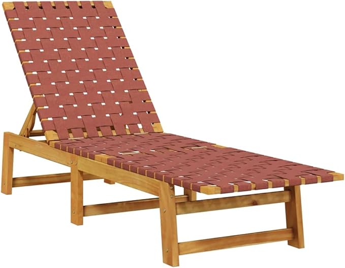 Adjustable Red Outdoor Chaise Lounge 21.7"x61.8"x34.3" Solid Acacia Wood Frame w/UV Olefin Cushion Modern Sun Lounger - Photo 1