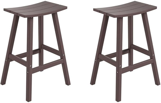 Costaelm All-Weather Bar Stools Set of 2, 29" Height Outdoor Bar Stools, Adirondack Poly Patio Bar Stool for Patio, Deck, Kitchen Counter and Garden, Dark Brown