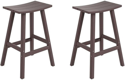 Costaelm All-Weather Bar Stools Set of 2, 29" Height Outdoor Bar Stools, Adirondack Poly Patio Bar Stool for Patio, Deck, Kitchen Counter and Garden, Dark Brown